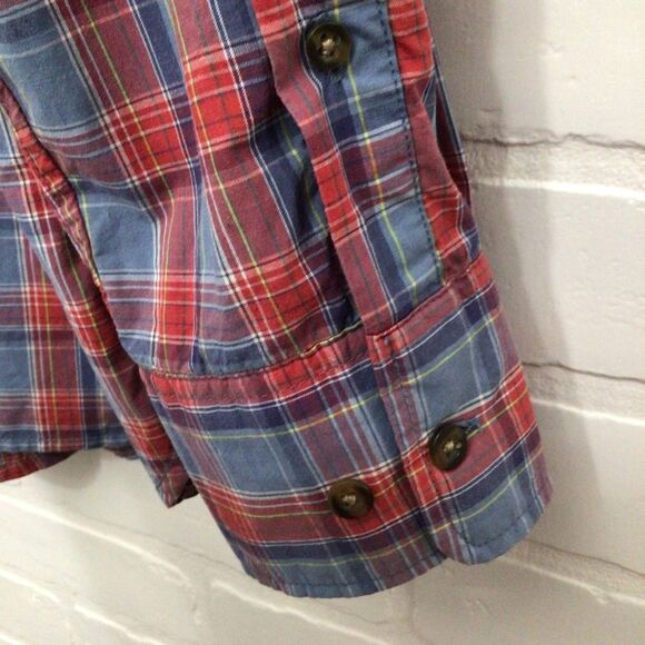 Black Brown 1826 100% Cotton Plaid Button Down Shirt Men XL Red Blue - Picture 5 of 12